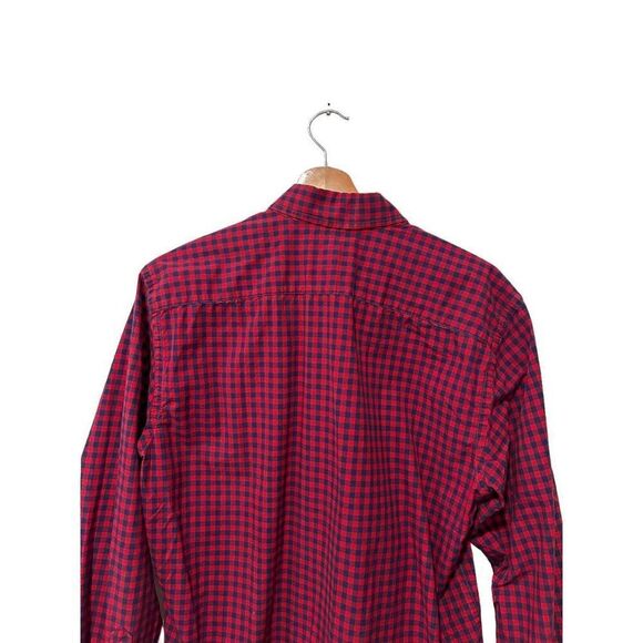 UNTUCKit Gingham Cotton Long Sleeve Classic Button Up Shirt Red Navy Size Medium - Picture 9 of 12